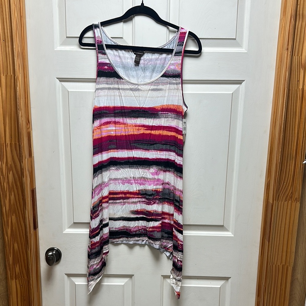 Bit & Bridle Asymmetrical White and Pink Tank Top